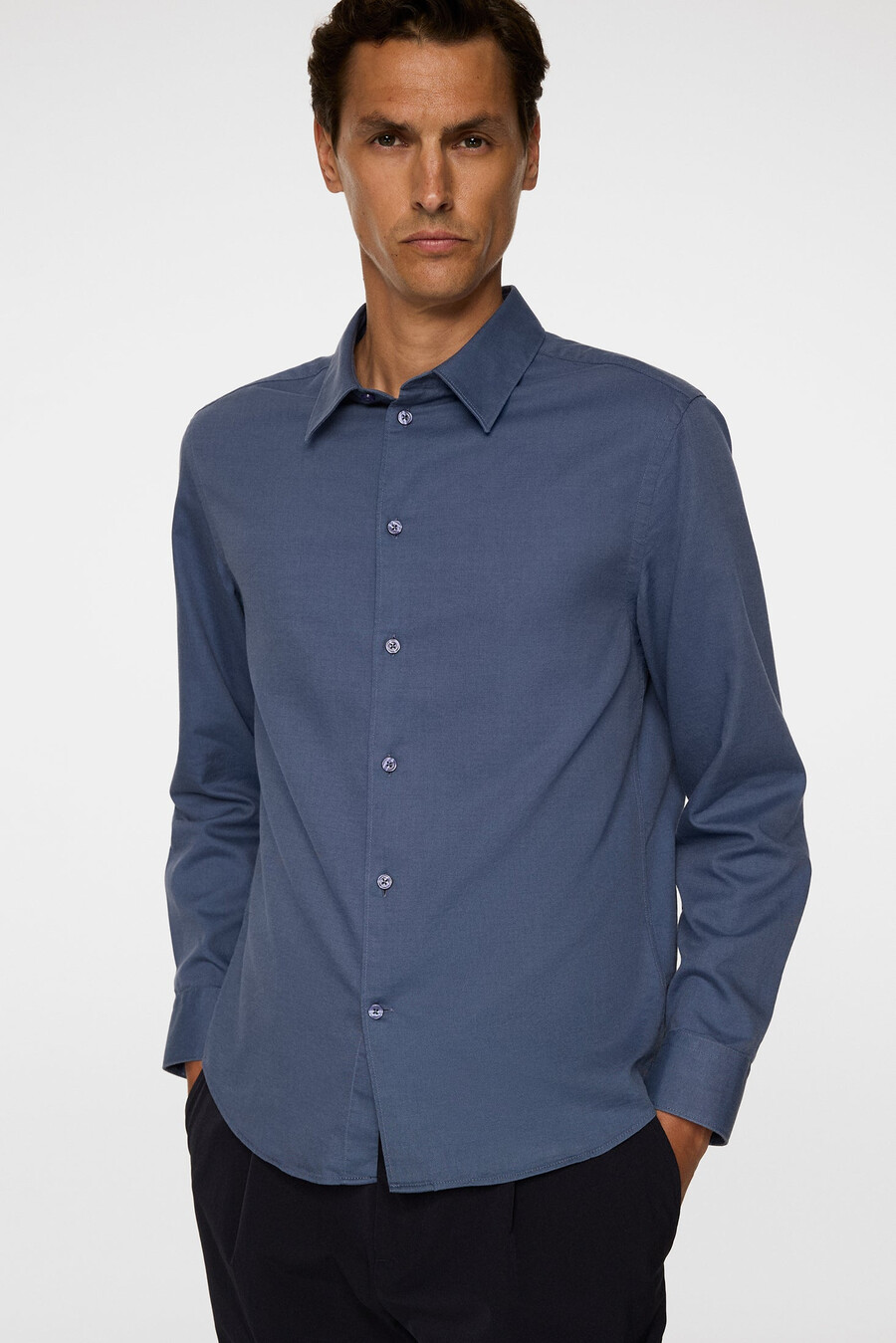 camisa de algodón tencel de manga larga entallada